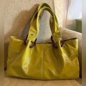 Y2K Fossil Lime Green Glossy Patent Leather Bag w Double Shoulder Straps NWOT